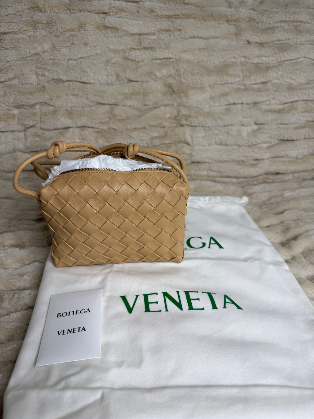 Bottega Veneta Mini Loop Intrecciato Beige