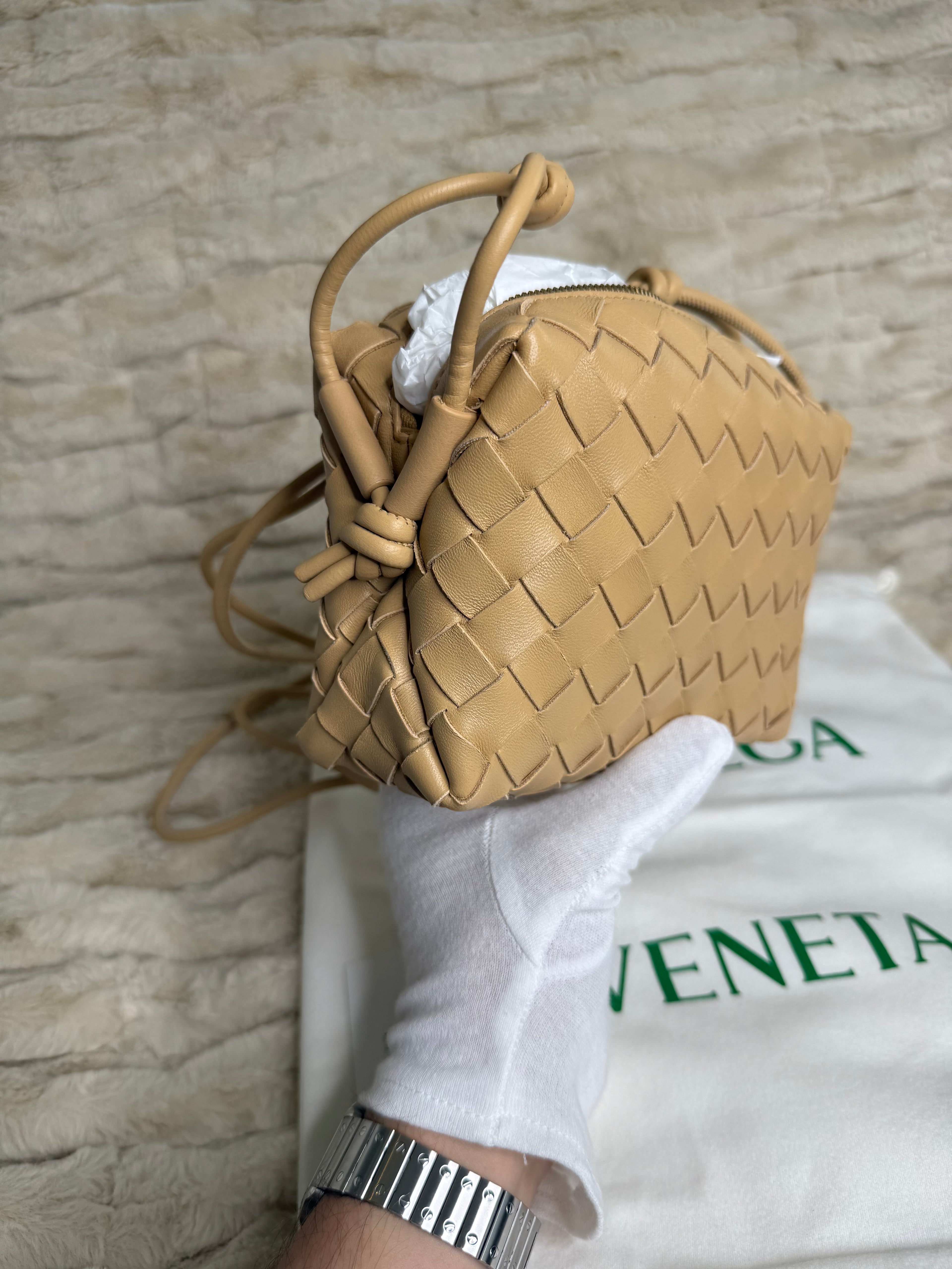 Bottega Veneta Mini Loop Intrecciato Beige