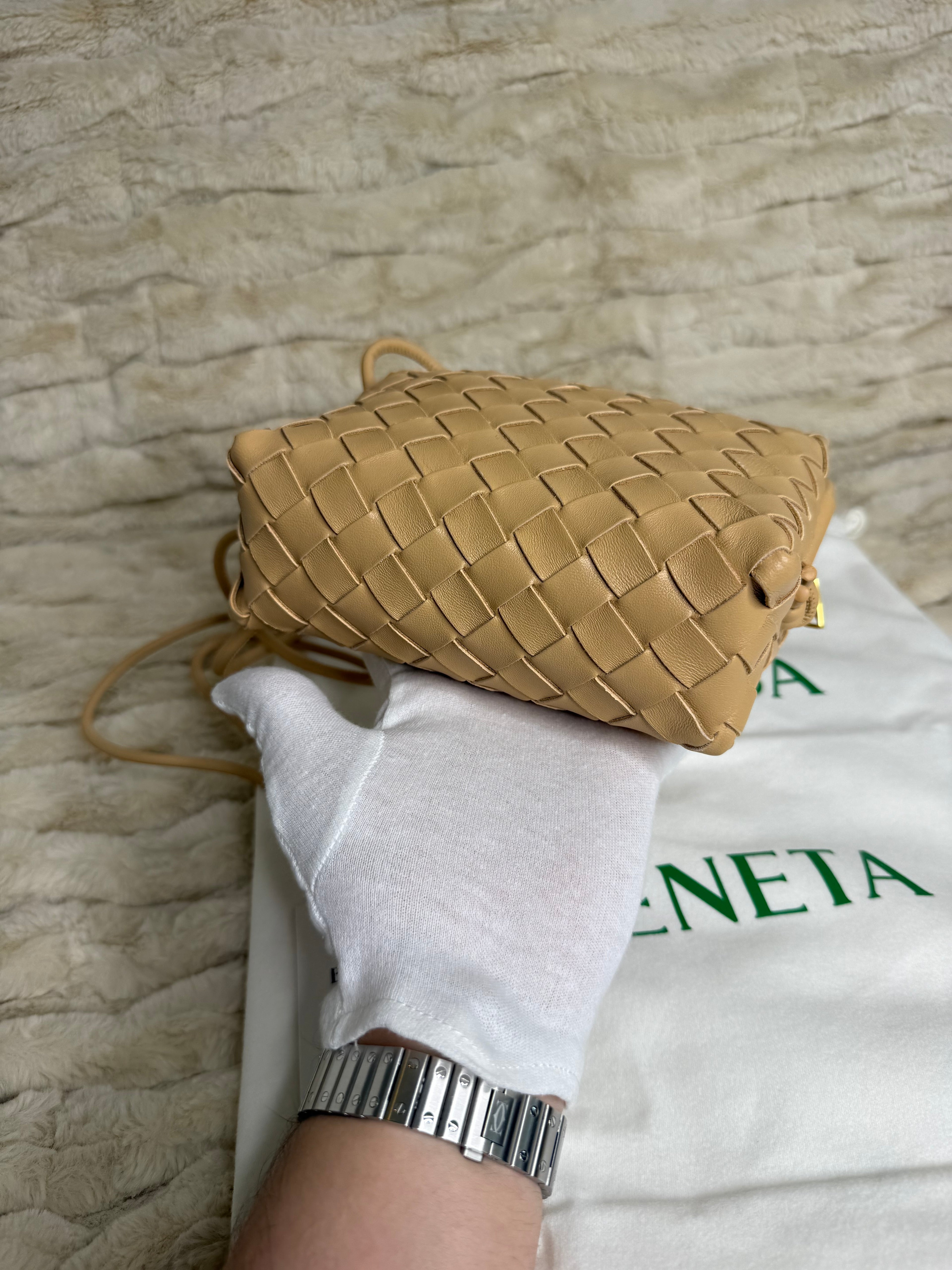 Bottega Veneta Mini Loop Intrecciato Beige