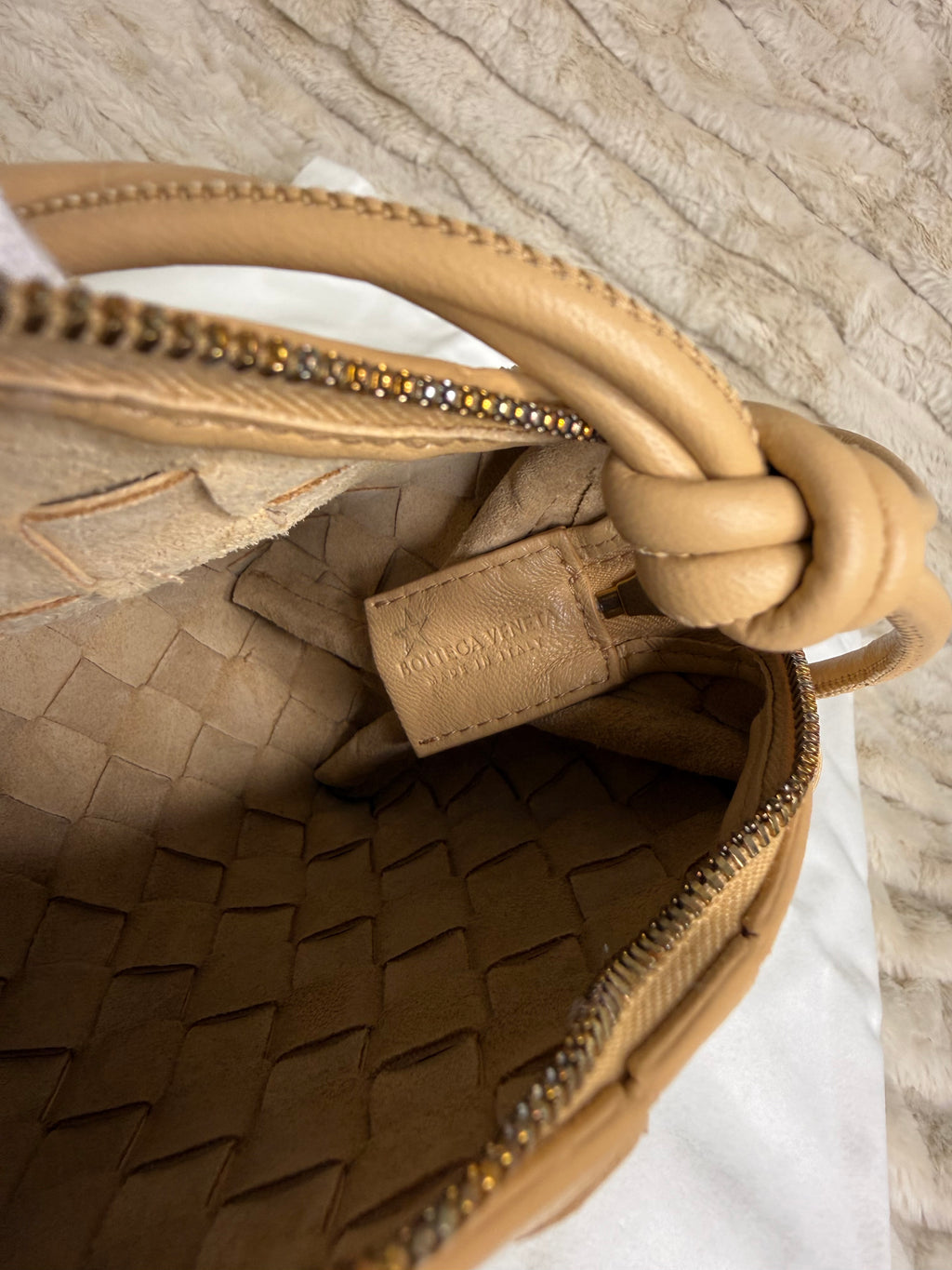 Bottega Veneta Mini Loop Intrecciato Beige