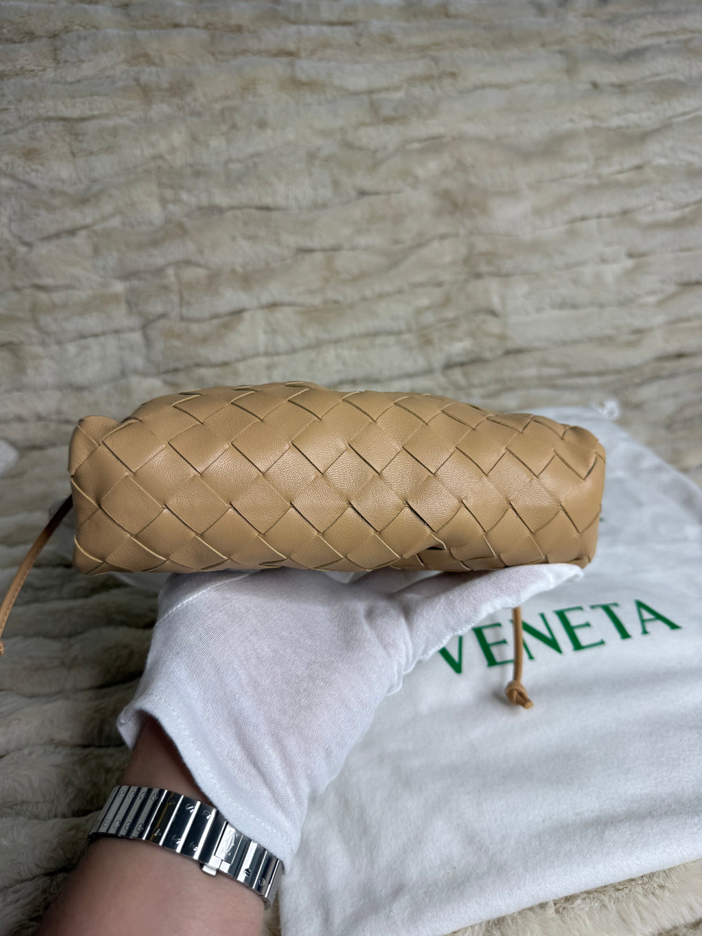 Bottega Veneta Mini Pouch Intrecciato Beige